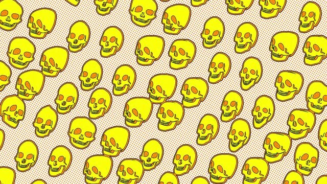 Seamless funny animation of jelly skulls in comic style and orange yellow color. Halloween zine culture video loop with a trendy cartoon illustration look special for clubs and parties.