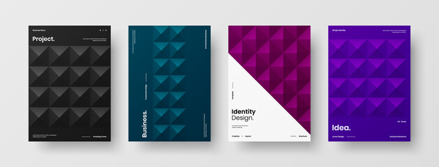 Company identity brochure template collection. Business presentation vector A4 vertical orientation front page mock up set. Corporate report cover abstract geometric illustration design layout bundle.