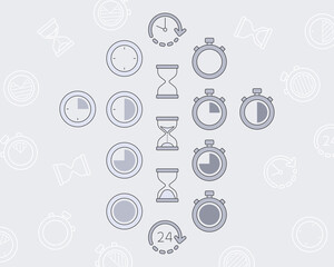 Time Icons set - Vector color symbols and outline of time, stopwatch, watch, timer for the site or interface