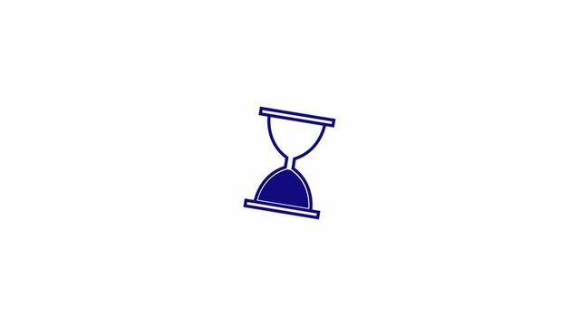 Hourglass waiting sign for computer programmes and mobile apps. Sand clock blue icon design video animation with turning over sign on white background.
