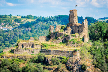 Ruins of the medieval fortified castle of la Batie in Vienne France - obrazy, fototapety, plakaty