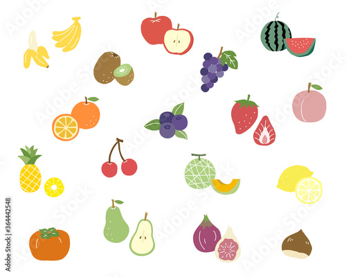 手書きのフルーツのイラスト素材のセット 果物 おしゃれ かわいい Apple Wall Mural App Yugoro