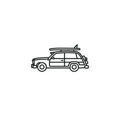 Woody wagon surfer car vector line icon