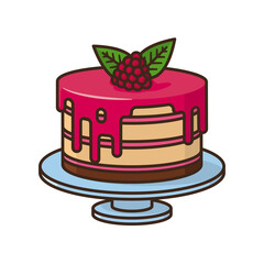 Raspberry cake isolated vector illustration. Pastry and dessert symbol.