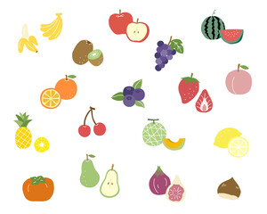 手書きのフルーツのイラスト素材のセット 果物 おしゃれ かわいい Wall Mural Yugoro