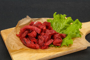 Raw beef meat sliced for cooking