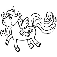 unicorn hand drawn Doodle coloring emblem isolated element single element