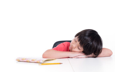 kid is sleeping on the table, study hard
