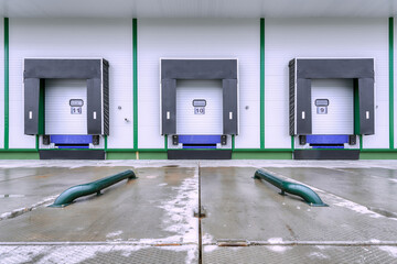 Loading gates of a large industrial warehouse. Industrial interior