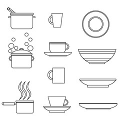 A set of simple kitchen utensils. Vector icons on the theme of food and cooking.