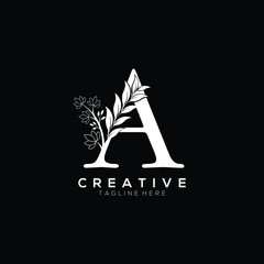 Letter A Elegant White  Beautiful Leaf Shape Logo Template