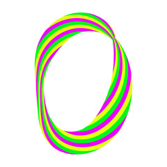 Capital letter O made from caramel candy isolated on white. Font made of curved colored stripes. Festive handwritten font for fun congratulatory text. Vector EPS 10.