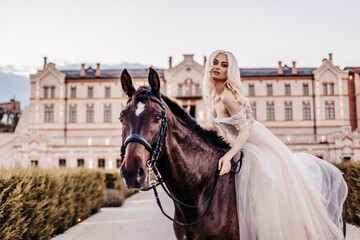 Beautiful woman with horse near castle © Alexei
