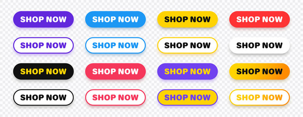 Shop now. Set of button shop now or buy now. Modern collection for web site. Vector illustration.