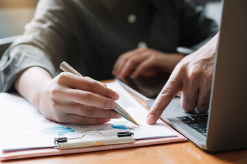 Close up Business meeting and discussing for finance, tax, accounting, statistics and analytic...