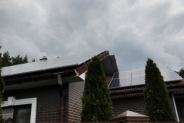 Solar panels on the roof. Alternative energy. Sunlight power