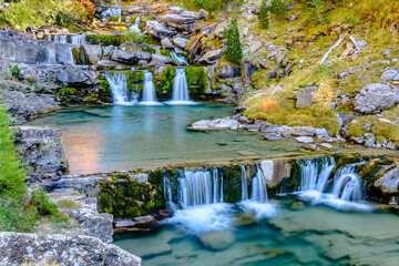 Beautiful waterfall (The Gradas of Soaso, in the National Park of Ordesa Valley, Huesca Province, Spain).