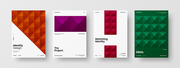 Company identity brochure template collection. Business presentation vector A4 vertical orientation front page mock up set. Corporate report cover abstract geometric illustration design layout bundle.