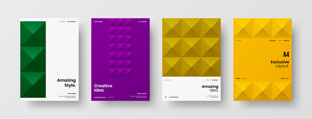 Company identity brochure template collection. Business presentation vector A4 vertical orientation front page mock up set. Corporate report cover abstract geometric illustration design layout bundle.