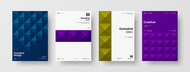 Company identity brochure template collection. Business presentation vector A4 vertical orientation front page mock up set. Corporate report cover abstract geometric illustration design layout bundle.