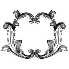 Vintage Ornament Element in baroque style with filigree and floral engrave the best situated for create frame, border, banner. It's hand drawn foliage swirl like victorian or damask design arabesque. - obrazy, fototapety, plakaty