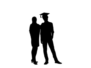 Silhouette of young male graduate next to mom at graduation