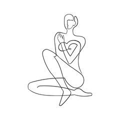 Vector outline black and white illustration of woman body. One line drawing isolated on white background. Use it for design card, poster, banner, social Media post, fashion print, beaty salon logo