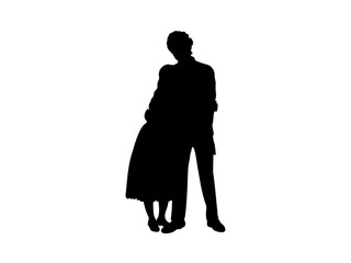 Silhouette of an adult brother hugs sister