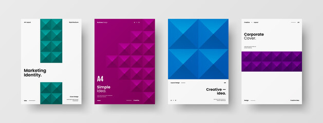 Company identity brochure template collection. Business presentation vector A4 vertical orientation front page mock up set. Corporate report cover abstract geometric illustration design layout bundle.