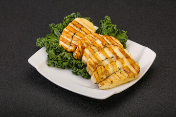 Grilled Greek haloumi cheese with herbs