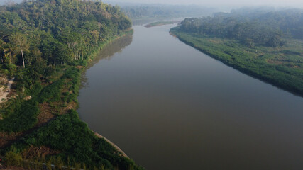 Fototapeta premium aerial view of the Progo river in Yogyakarta Indonesia