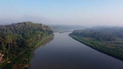 Fototapeta na wymiar aerial view of the Progo river in Yogyakarta Indonesia