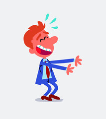 Businessman laughing a lot while showing something
