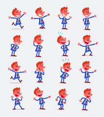Cartoon character businessman in smart casual style. Set with different postures, attitudes and poses, doing different activities in isolated vector illustrations.