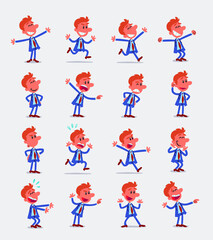Cartoon character businessman in smart casual style. Set with different postures, attitudes and poses, doing different activities in isolated vector illustrations.