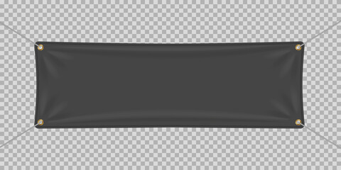 Vector illustration. A realistic black textile banner with folds.  Graphic design elements for advertising, flyers, posters, web site, sale announcement. 