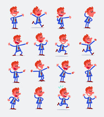 Cartoon character businessman in smart casual style. Set with different postures, attitudes and poses, doing different activities in isolated vector illustrations.