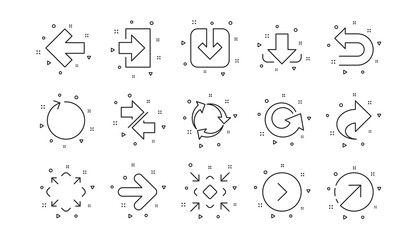 Download, Synchronize and Share. Arrow icons. Navigation linear icon set. Geometric elements. Quality signs set. Vector
