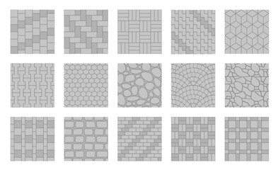 Set of vector street pavements. Top view. Collection of paving slabs. (view from above)