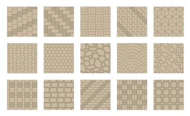 Set of vector street pavements. Top view. Collection of paving slabs. (view from above)