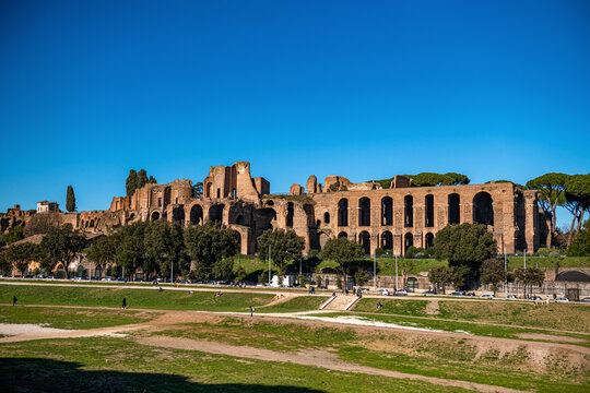 Ruins of Circus Maximus and Palatine hill palace in Rome, Italy
