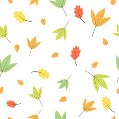Autumn seamless pattern, Autumn leaves on a white background, Abstract leaf texture.
