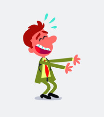 Businessman laughing a lot while showing something
