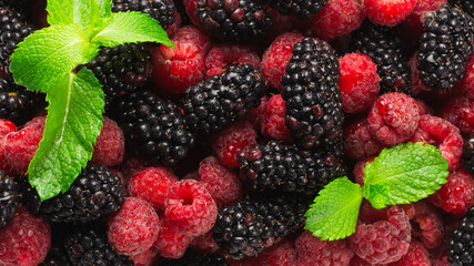 Raspberry, blackberry and mint leaf