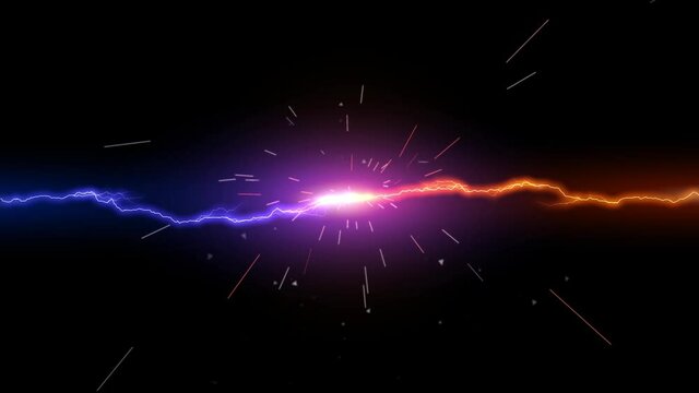 Abstract two forces lightnings with sparks effect