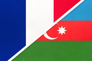 France and Azerbaijan, symbol of national flags from textile. Championship between two countries.