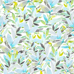 Watercolor seamless pattern with tropical leaf in Japanese style. Hand drawing for print, poster, background