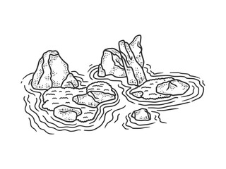 Japanese rock garden sketch raster illustration