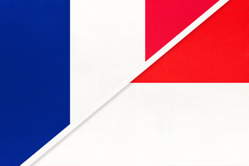 France and Indonesia, symbol of national flags from textile. Championship between two countries.