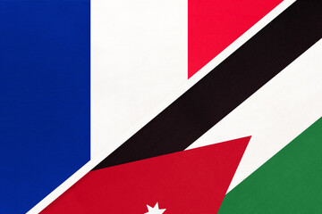 France and Jordan, symbol of national flags from textile. Championship between two countries.